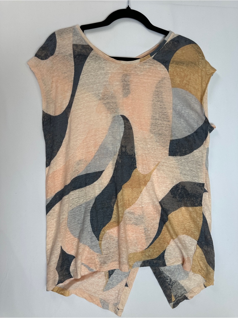 Rachel Zoe 100% Linen Abstract Print High Low Top Lagenlook L